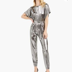 Michael Michael Kors Womens Metallic Dolman Jumpsuit Silver Metallic MH98ZBUDOE